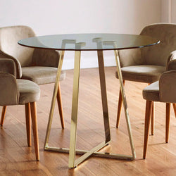 Orsina Metropolitan Round Gold Dining Table – Clear Glass Top