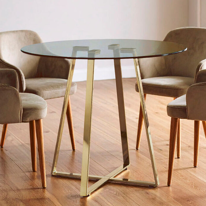Orsina Metropolitan Round Gold Dining Table – Clear Glass Top