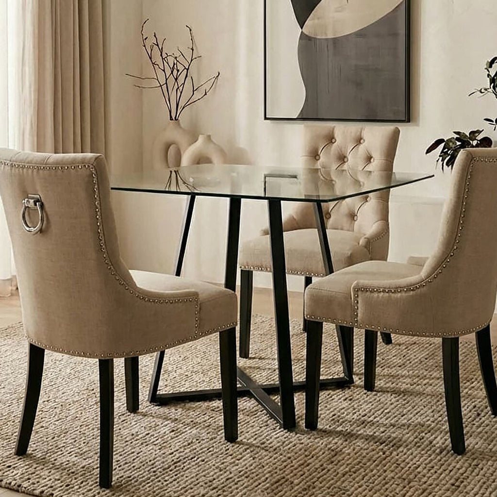 Orsina Metropolitan Square Glass Dining Table – Matte Black Steel