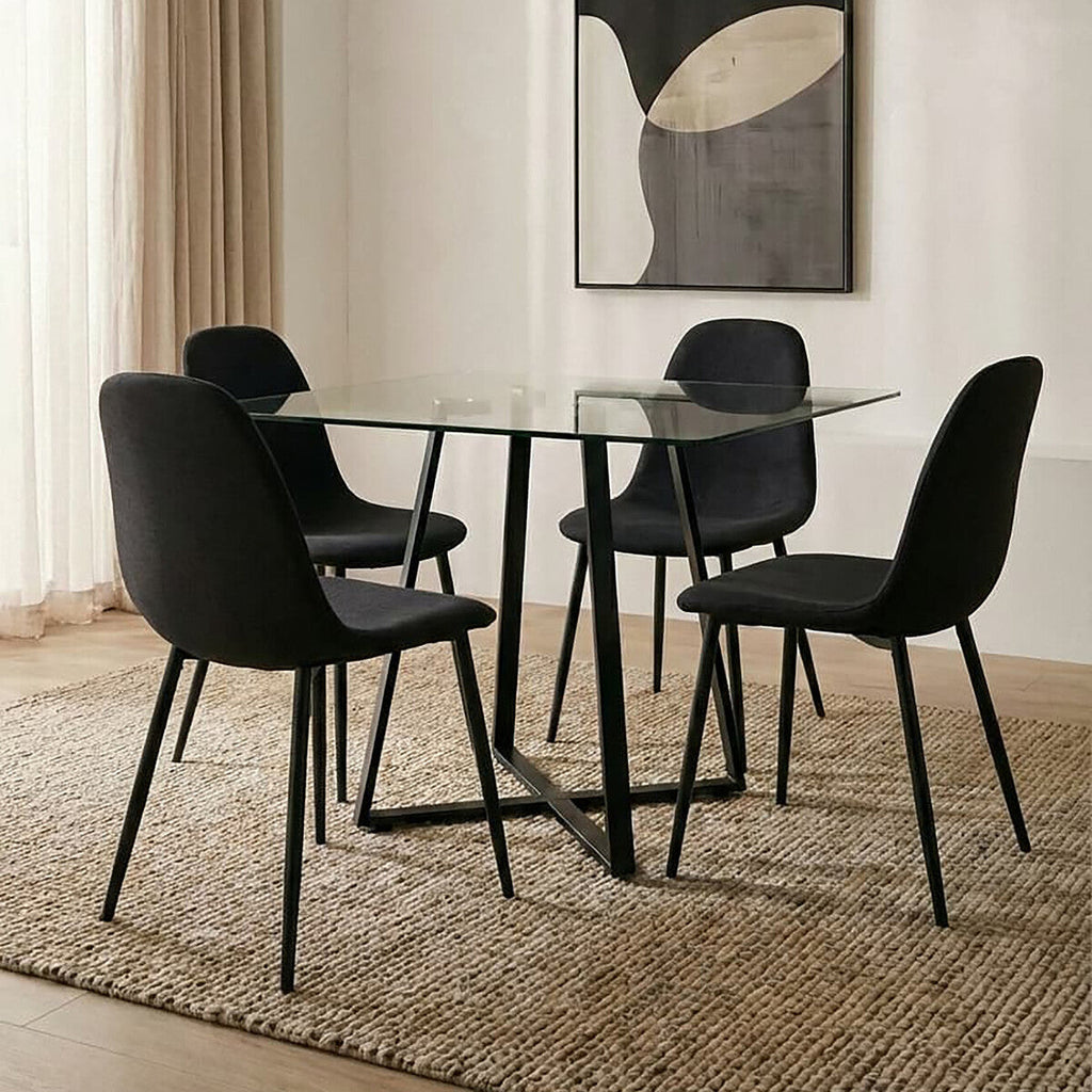 Orsina Metropolitan Square Glass Dining Table – Matte Black Steel