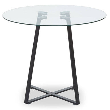 Orsina Metropolitan Round Glass Dining Table – Matte Black Lattice
