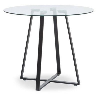 Orsina Metropolitan Round Glass Dining Table – Matte Black Lattice