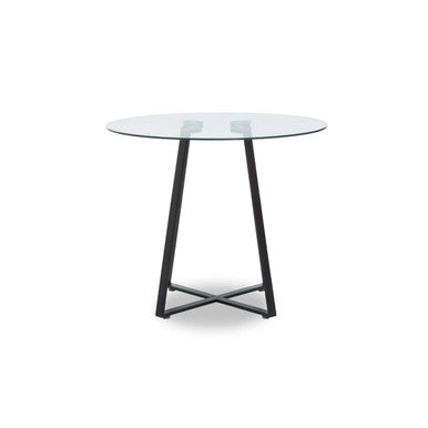 Orsina Metropolitan Round Glass Dining Table – Matte Black Lattice