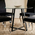 Orsina Metropolitan Round Glass Dining Table – Matte Black Lattice
