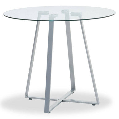 Orsina Metropolitan Round Glass Dining Table – Grey Stainless Steel