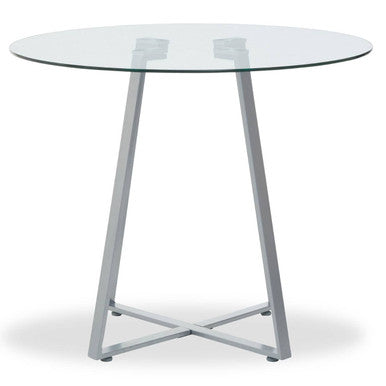 Orsina Metropolitan Round Glass Dining Table – Grey Stainless Steel