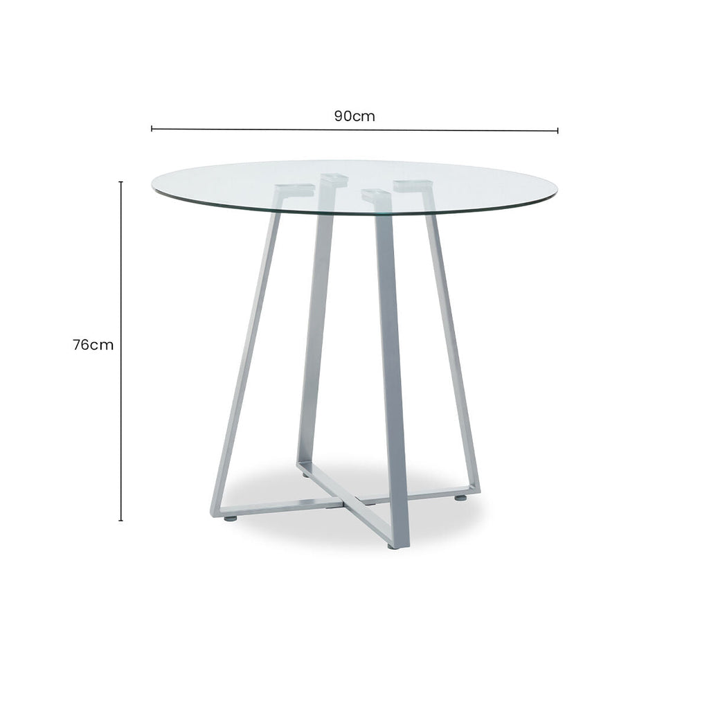 Orsina Metropolitan Round Glass Dining Table – Grey Stainless Steel
