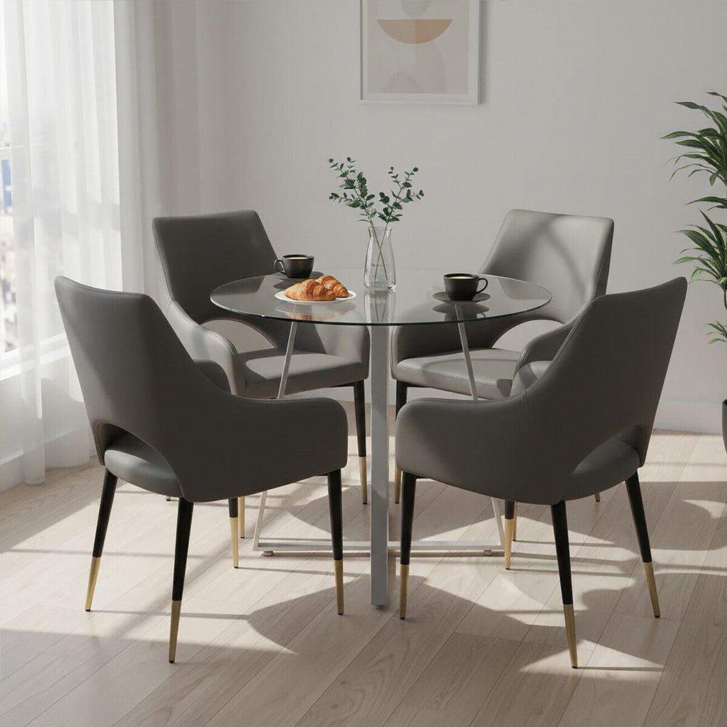Orsina Metropolitan Round Glass Dining Table – Grey Stainless Steel