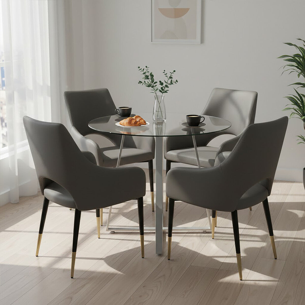 Orsina Metropolitan Round Glass Dining Table – Grey Stainless Steel