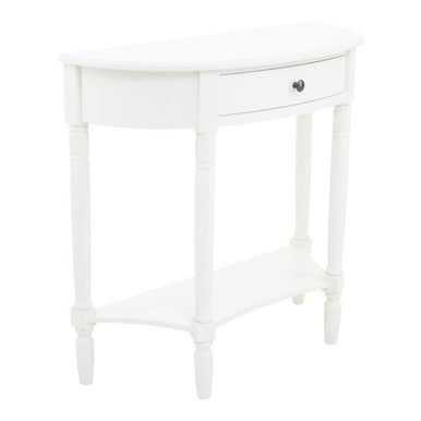 Orsina Heritage White Wooden Half Moon Console Table with Drawer