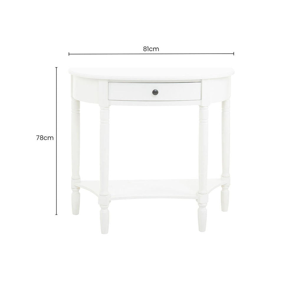 Orsina Heritage White Wooden Half Moon Console Table with Drawer