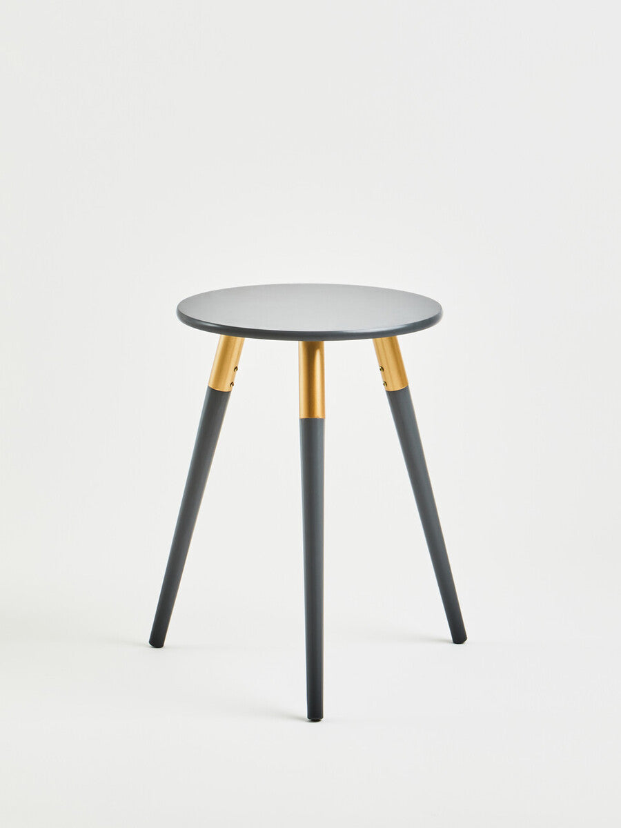 Orsina Nostra Round Side Table – Dark Grey Wood with Gold Trim