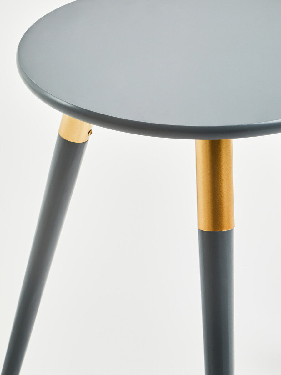 Orsina Nostra Round Side Table – Dark Grey Wood with Gold Trim