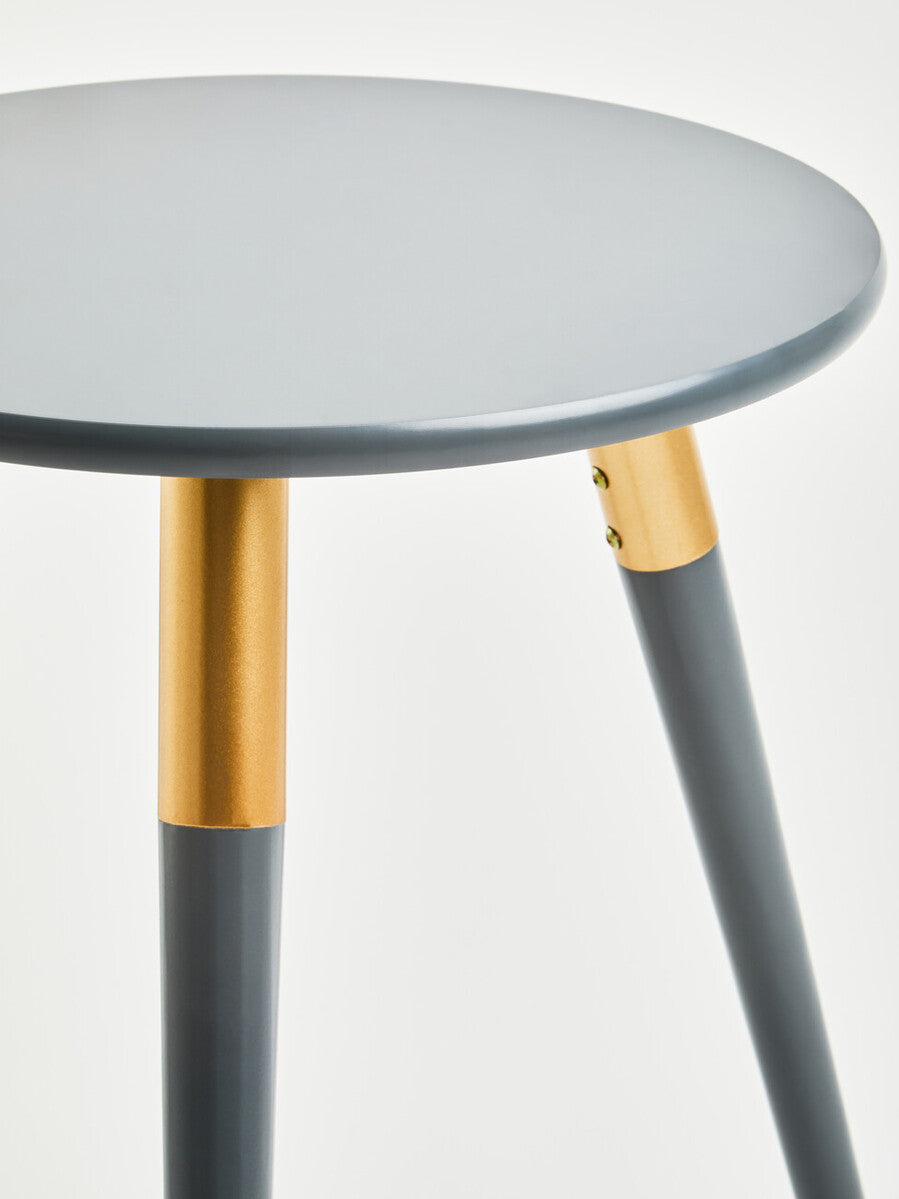 Orsina Nostra Round Side Table – Dark Grey Wood with Gold Trim