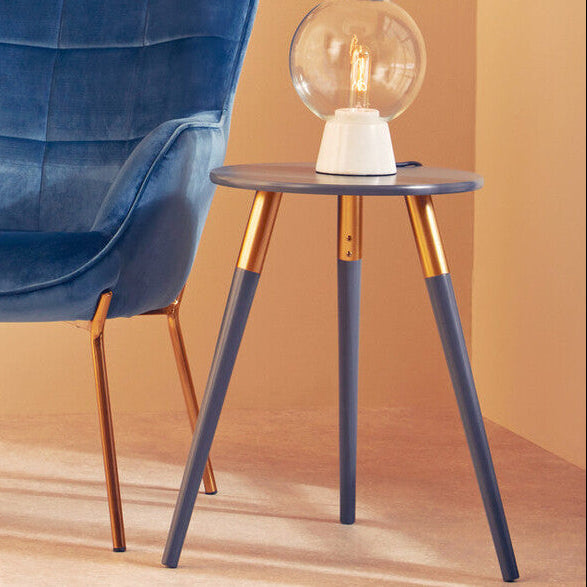 Orsina Nostra Round Side Table – Dark Grey Wood with Gold Trim