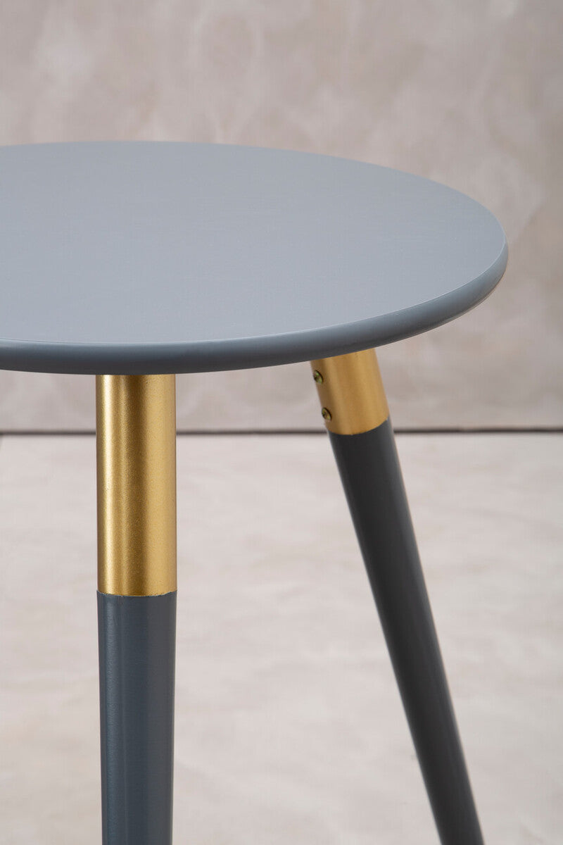 Orsina Nostra Round Side Table – Dark Grey Wood with Gold Trim
