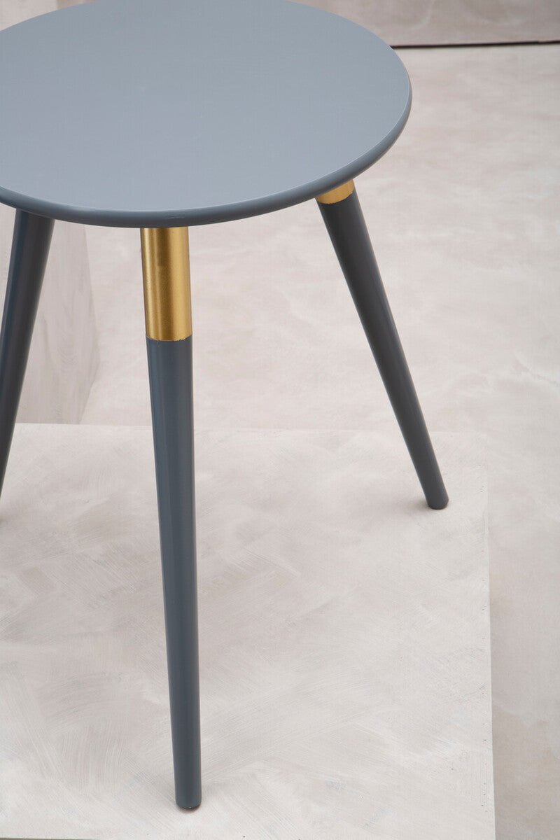 Orsina Nostra Round Side Table – Dark Grey Wood with Gold Trim