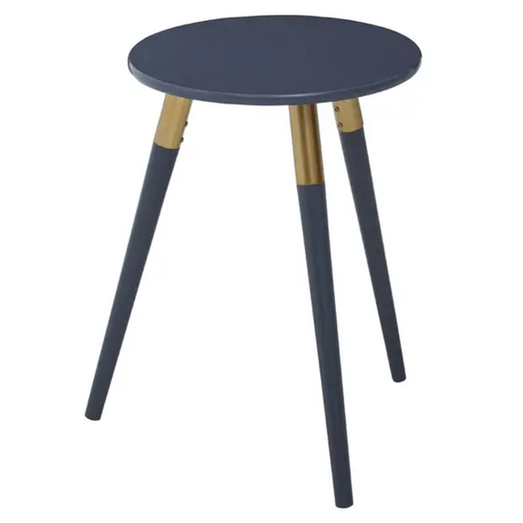 Orsina Nostra Round Side Table – Dark Grey Wood with Gold Trim