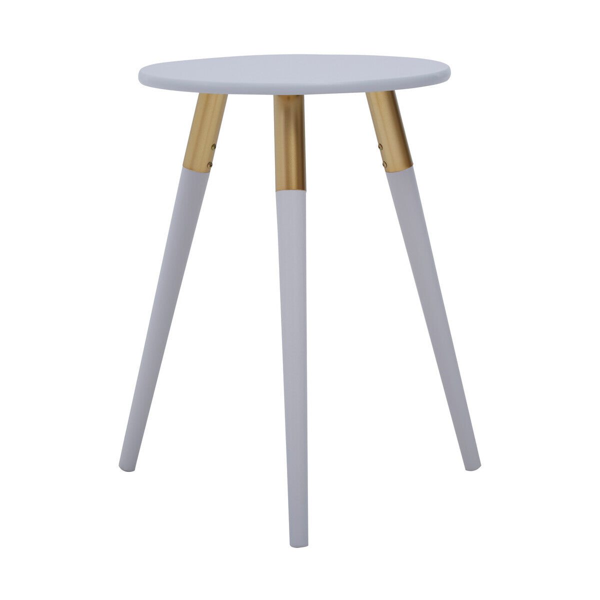 Orsina Nostra Round Side Table – Light Grey Wood with Gold Trim