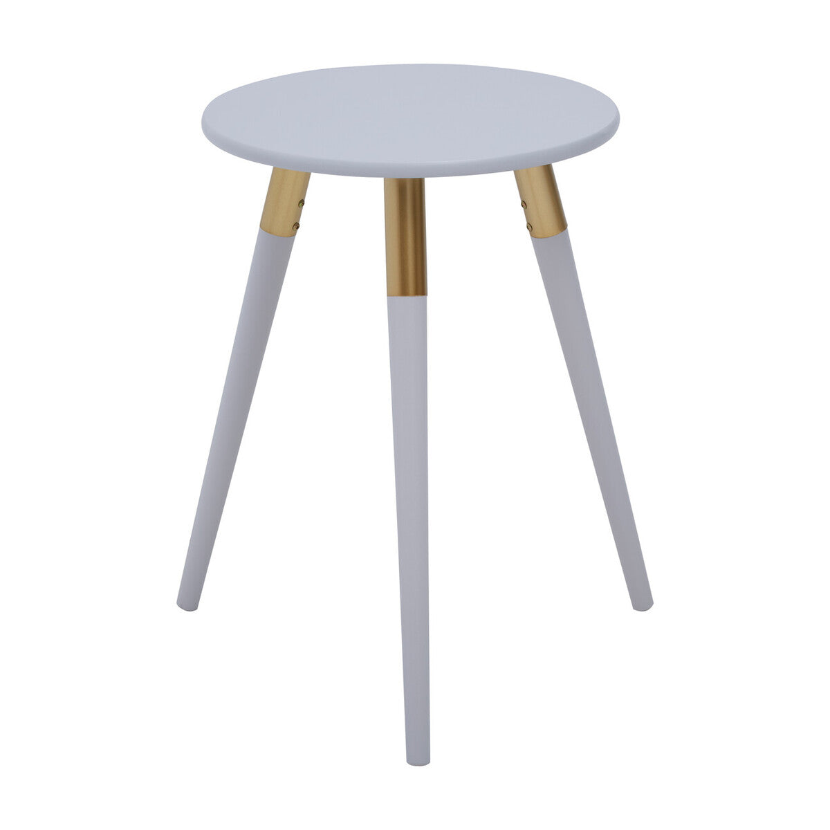 Orsina Nostra Round Side Table – Light Grey Wood with Gold Trim