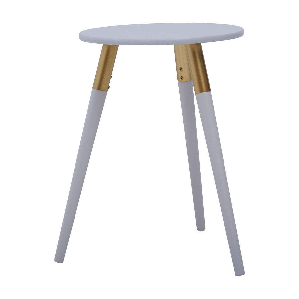 Orsina Nostra Round Side Table – Light Grey Wood with Gold Trim