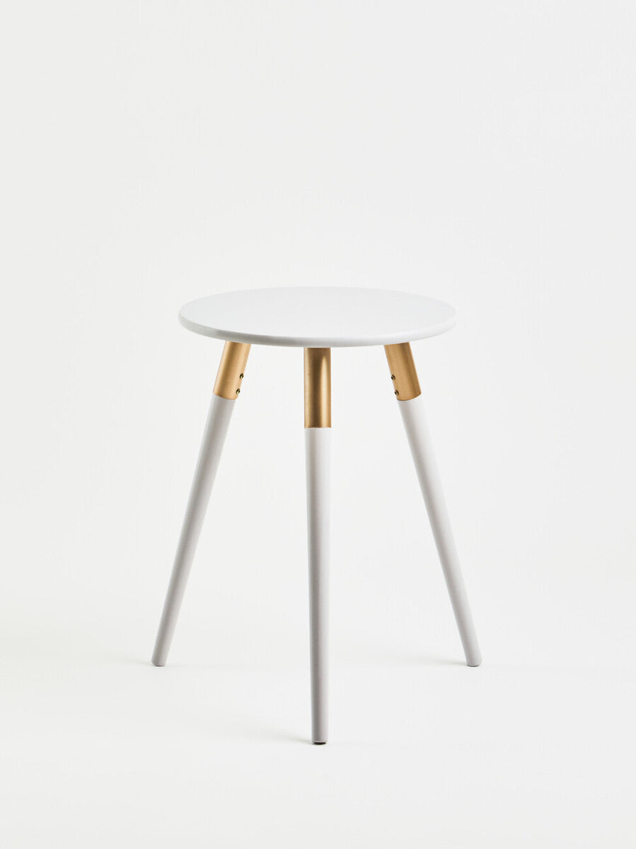 Orsina Nostra Round Side Table – Light Grey Wood with Gold Trim