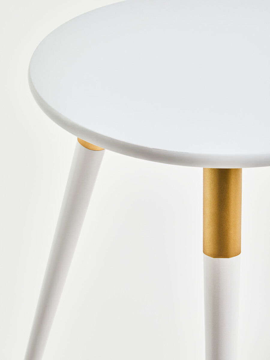 Orsina Nostra Round Side Table – Light Grey Wood with Gold Trim