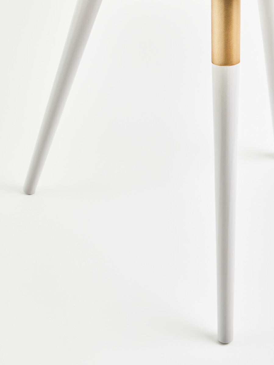 Orsina Nostra Round Side Table – Light Grey Wood with Gold Trim
