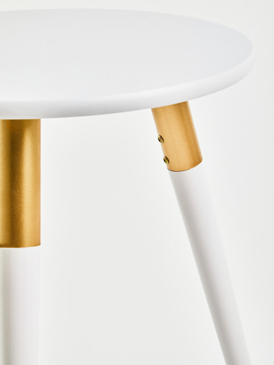 Orsina Nostra Round Side Table – Light Grey Wood with Gold Trim