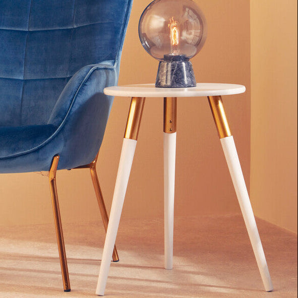 Orsina Nostra Round Side Table – Light Grey Wood with Gold Trim