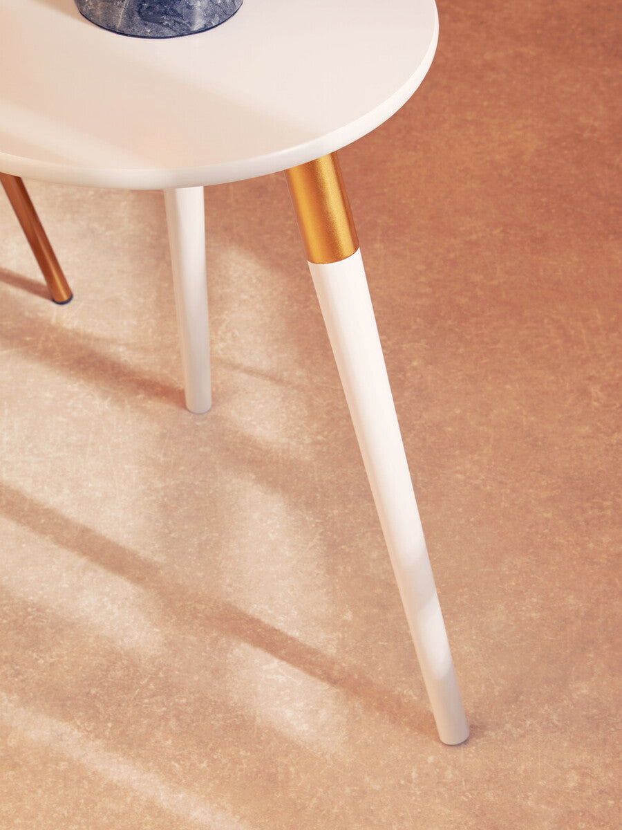 Orsina Nostra Round Side Table – Light Grey Wood with Gold Trim