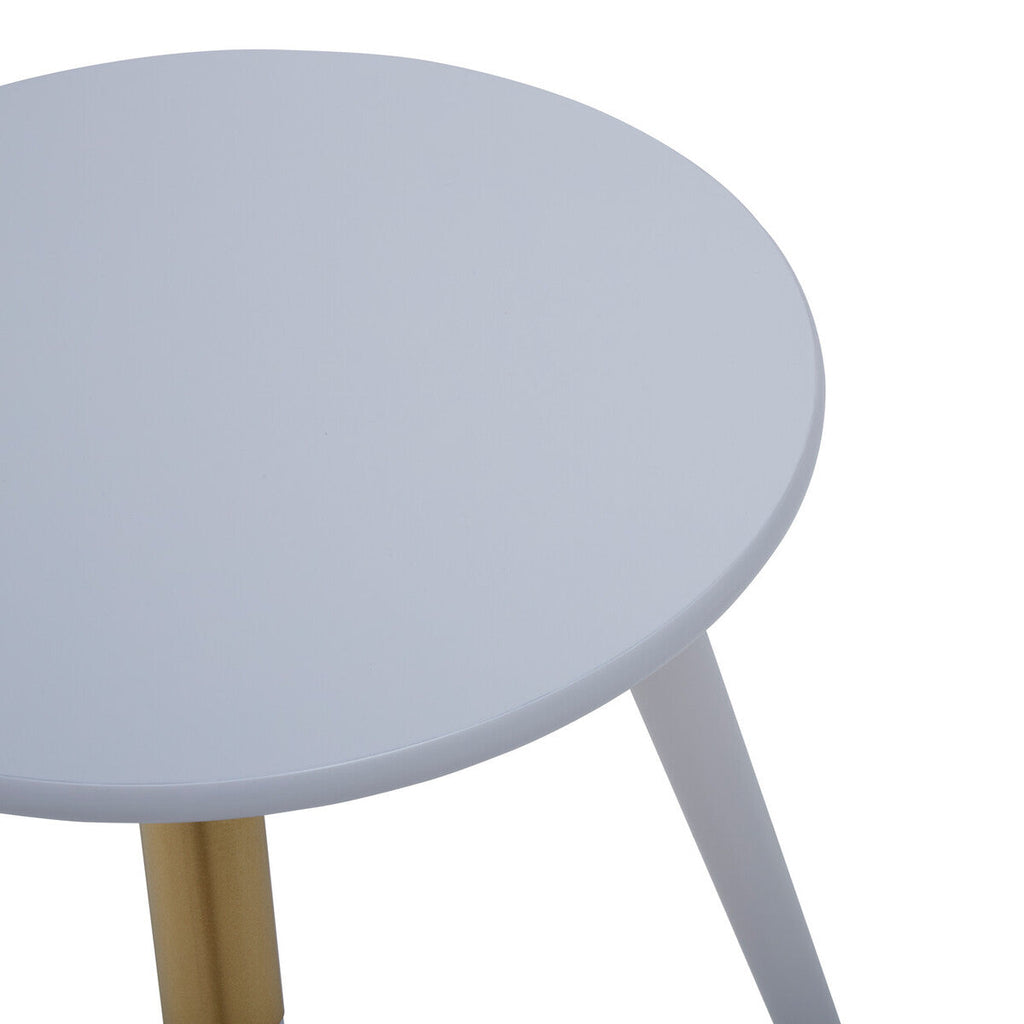 Orsina Nostra Round Side Table – Light Grey Wood with Gold Trim