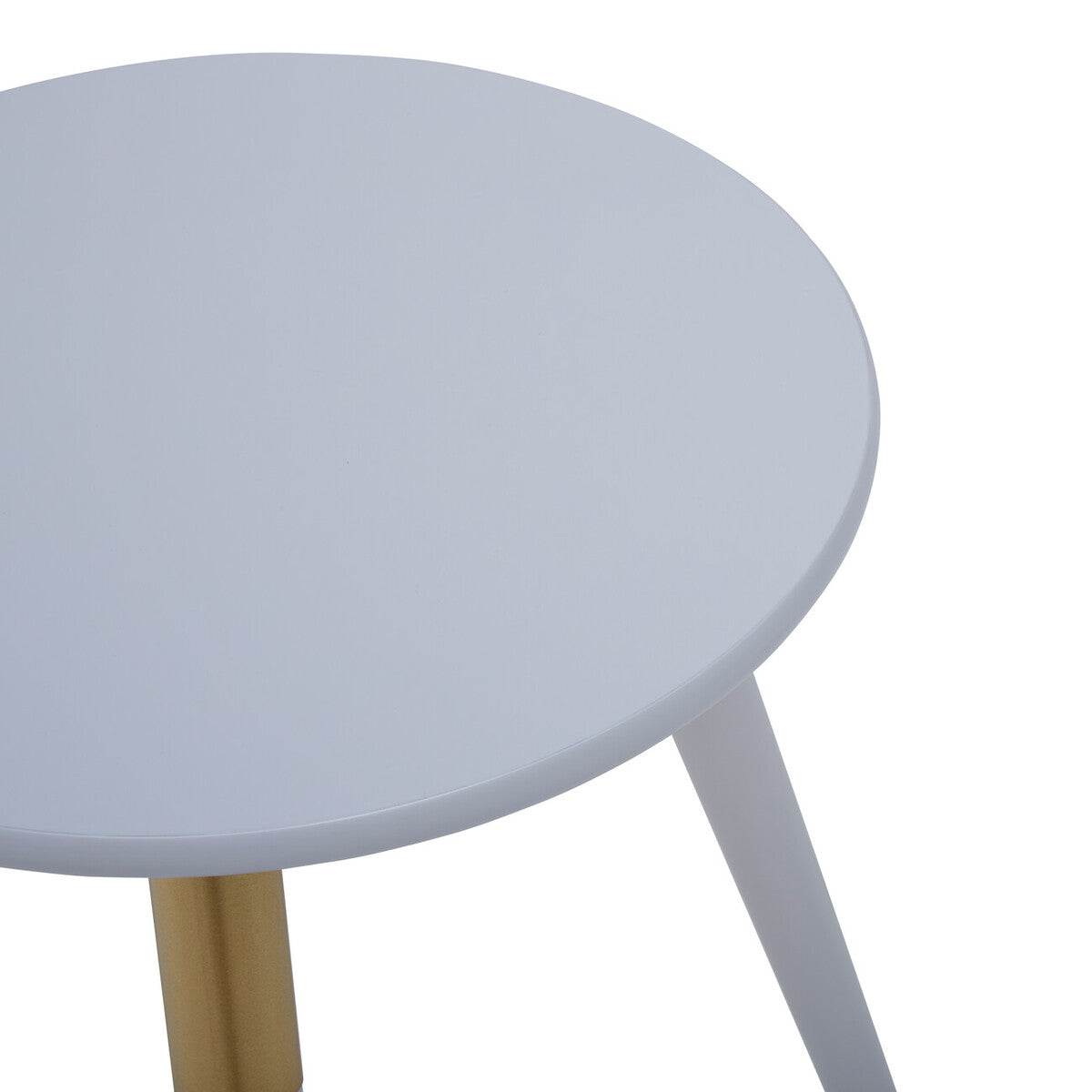 Orsina Nostra Round Side Table – Light Grey Wood with Gold Trim