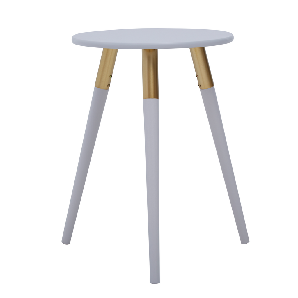Orsina Nostra Round Side Table – Light Grey Wood with Gold Trim