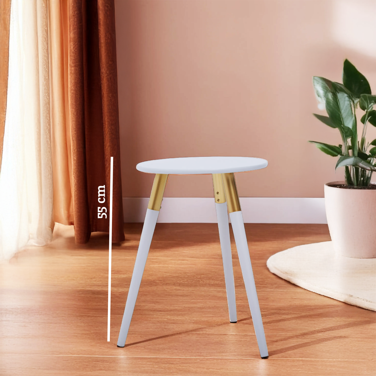 Orsina Nostra Round Side Table – Light Grey Wood with Gold Trim