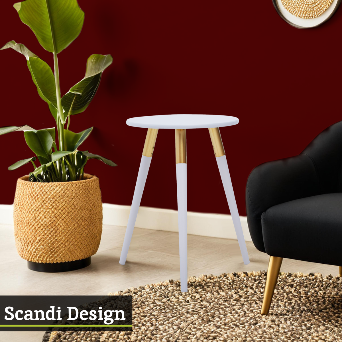 Orsina Nostra Round Side Table – Light Grey Wood with Gold Trim