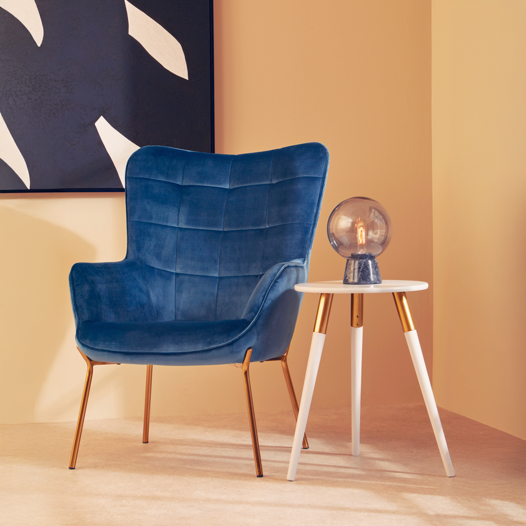 Orsina Nostra Round Side Table – Light Grey Wood with Gold Trim