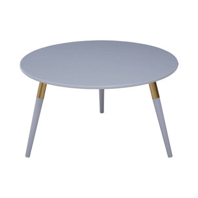 Orsina Nostra Round Coffee Table – Light Grey Wood with Gold Trim