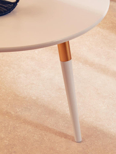 Orsina Nostra Round Coffee Table – Light Grey Wood with Gold Trim