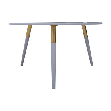 Orsina Nostra Round Coffee Table – Light Grey Wood with Gold Trim