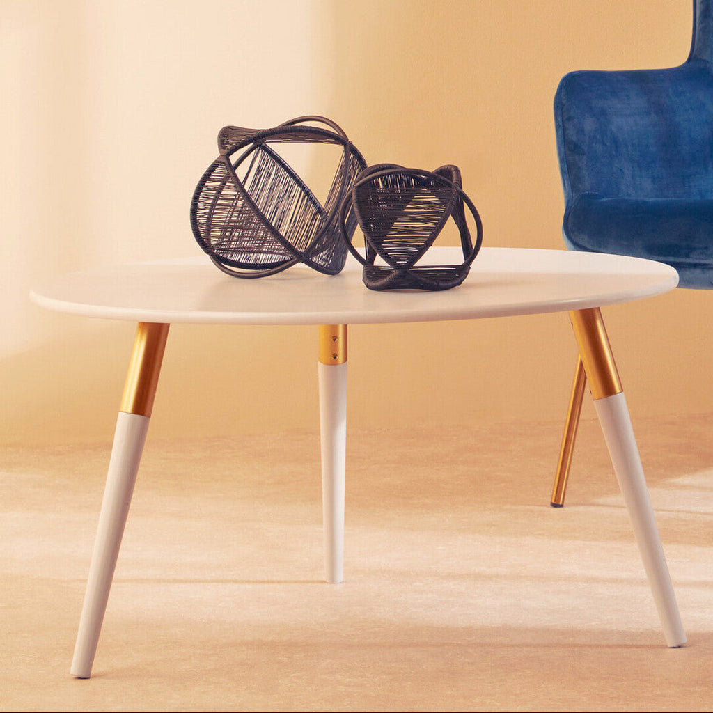 Orsina Nostra Round Coffee Table – Light Grey Wood with Gold Trim