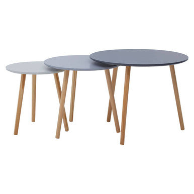 Orsina Nostra Set of 3 Round Nesting Tables – Grey & Natural Wood