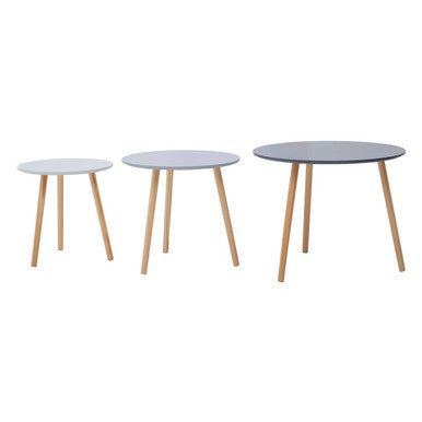 Orsina Nostra Set of 3 Round Nesting Tables – Grey & Natural Wood
