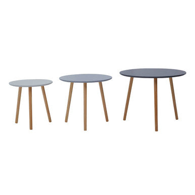 Orsina Nostra Set of 3 Round Nesting Tables – Grey & Natural Wood