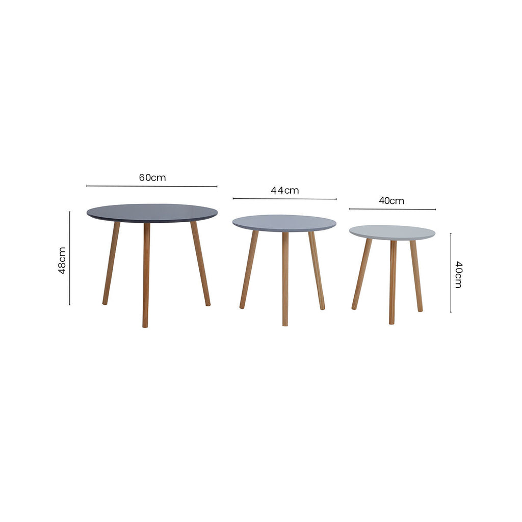 Orsina Nostra Set of 3 Round Nesting Tables – Grey & Natural Wood