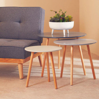 Orsina Nostra Set of 3 Round Nesting Tables – Grey & Natural Wood