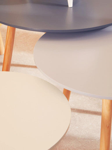 Orsina Nostra Set of 3 Round Nesting Tables – Grey & Natural Wood
