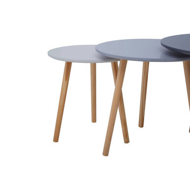 Orsina Nostra Set of 3 Round Nesting Tables – Grey & Natural Wood