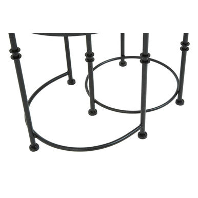 Orsina Arcana Round Side Tables – Set of 2 White Marble and Black Iron