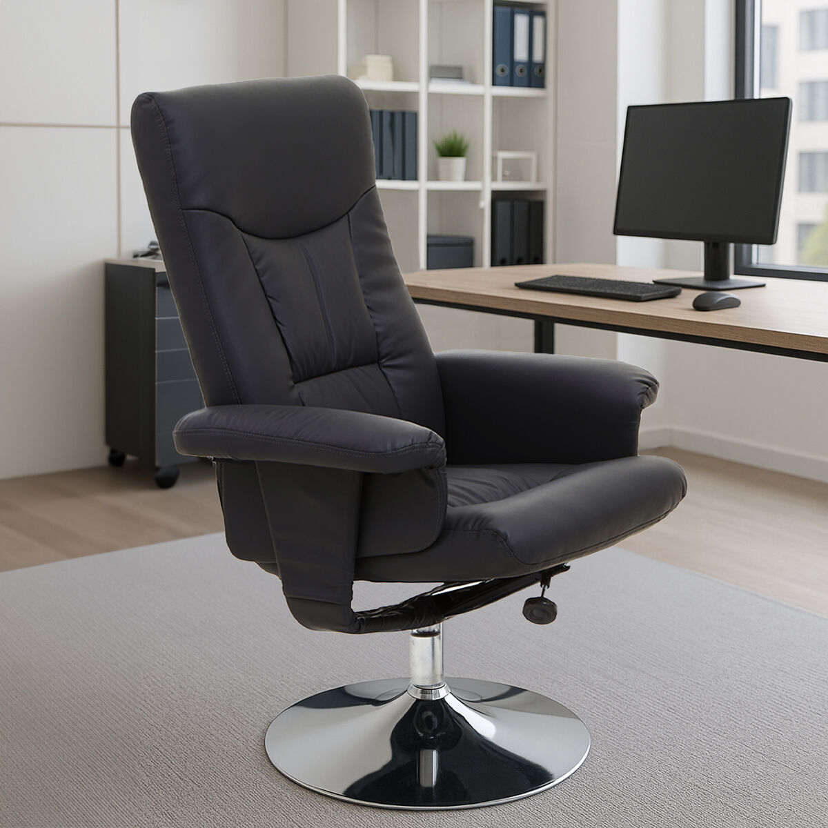 Orsina Denton Reclining Chair – Black Leather Effect Modern Lounge